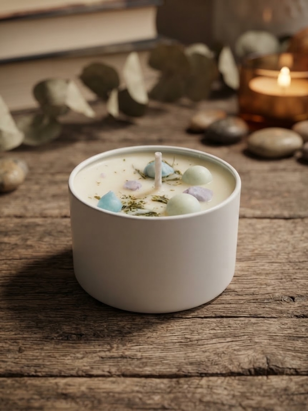 Scented Crystal-Top Soy Candle in White Jar - Relaxing Candle
